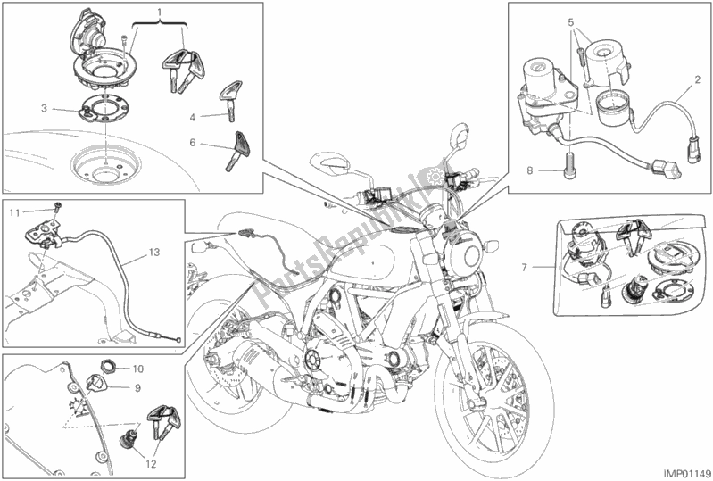 Tutte le parti per il 13e - Dispositivi Elettrici del Ducati Scrambler Icon USA 803 2019